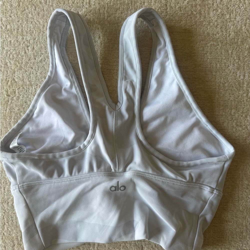 ALO Yoga White Camo Racerback Sports Bra with Subtle Logo